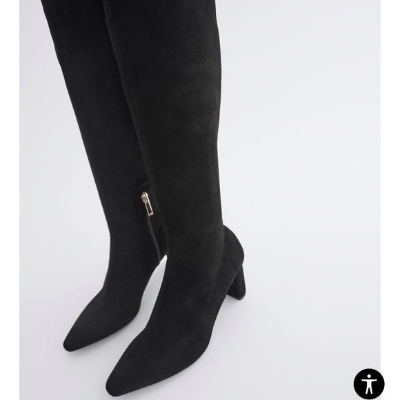 NWT Zara Black Faux Suede High Heel Boots